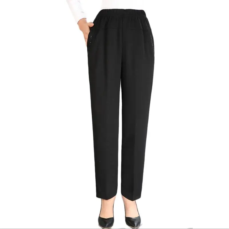 Бархатные брюки для женщин среднего возраста; модные повседневные свободные женские брюки с эластичной резинкой на талии; большие размеры; теплые женские зимние брюки - Цвет: black