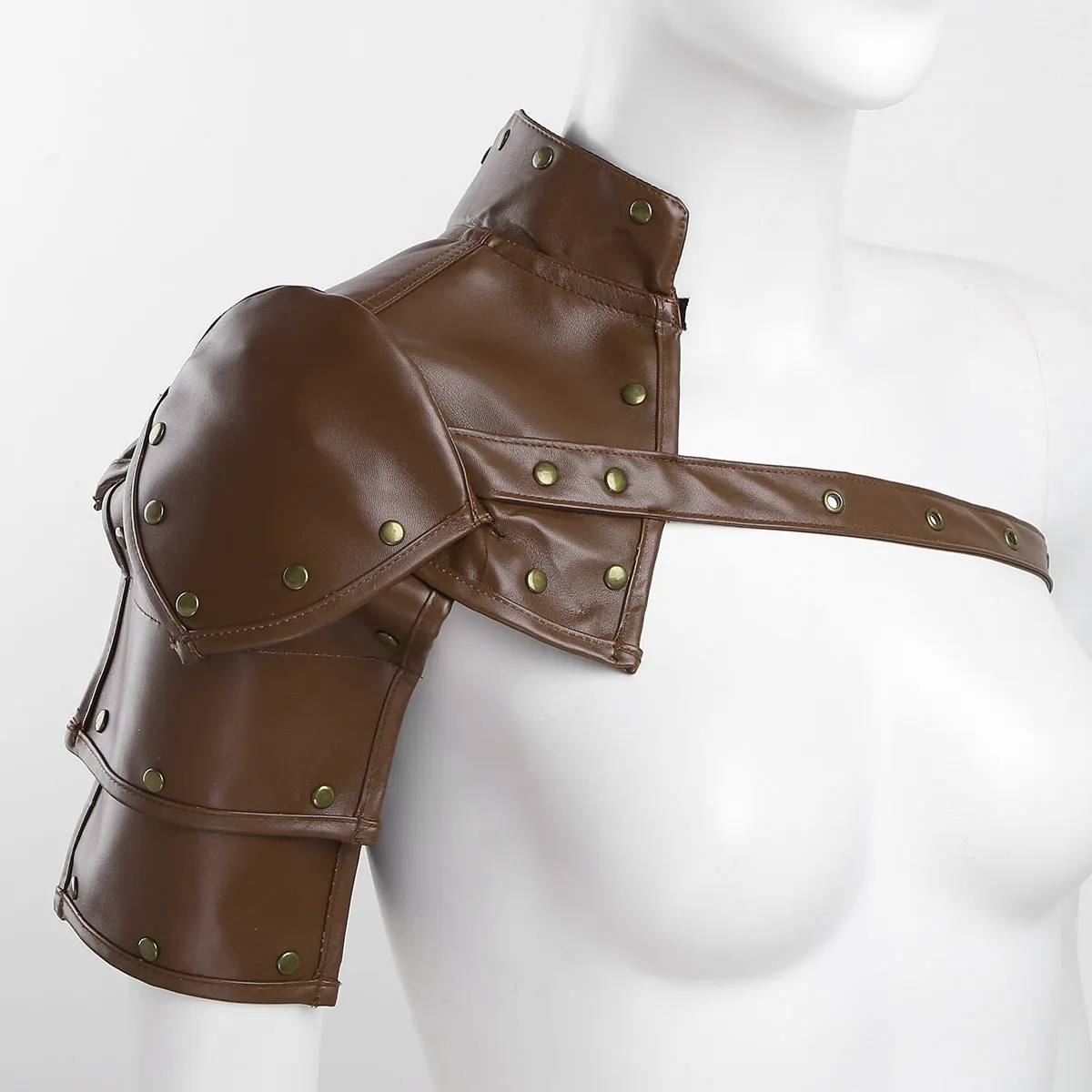 Freebily Gothic Steampunk Faux Leather Adjustable Metal Rivets Single Shoulder Armor Body Chest Harness Cosplay Costume Accessory