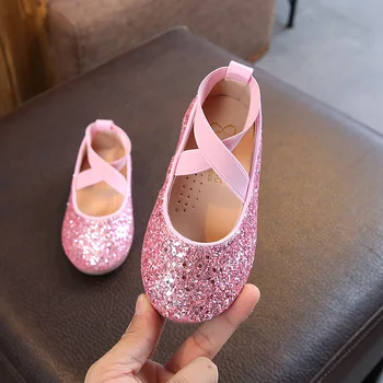 

2020 Children Spring Sweet Princess Square Single Kids Shoes Girls Crystal Non-slip Cross Strap Shoes PU Fashion Baby Shoes