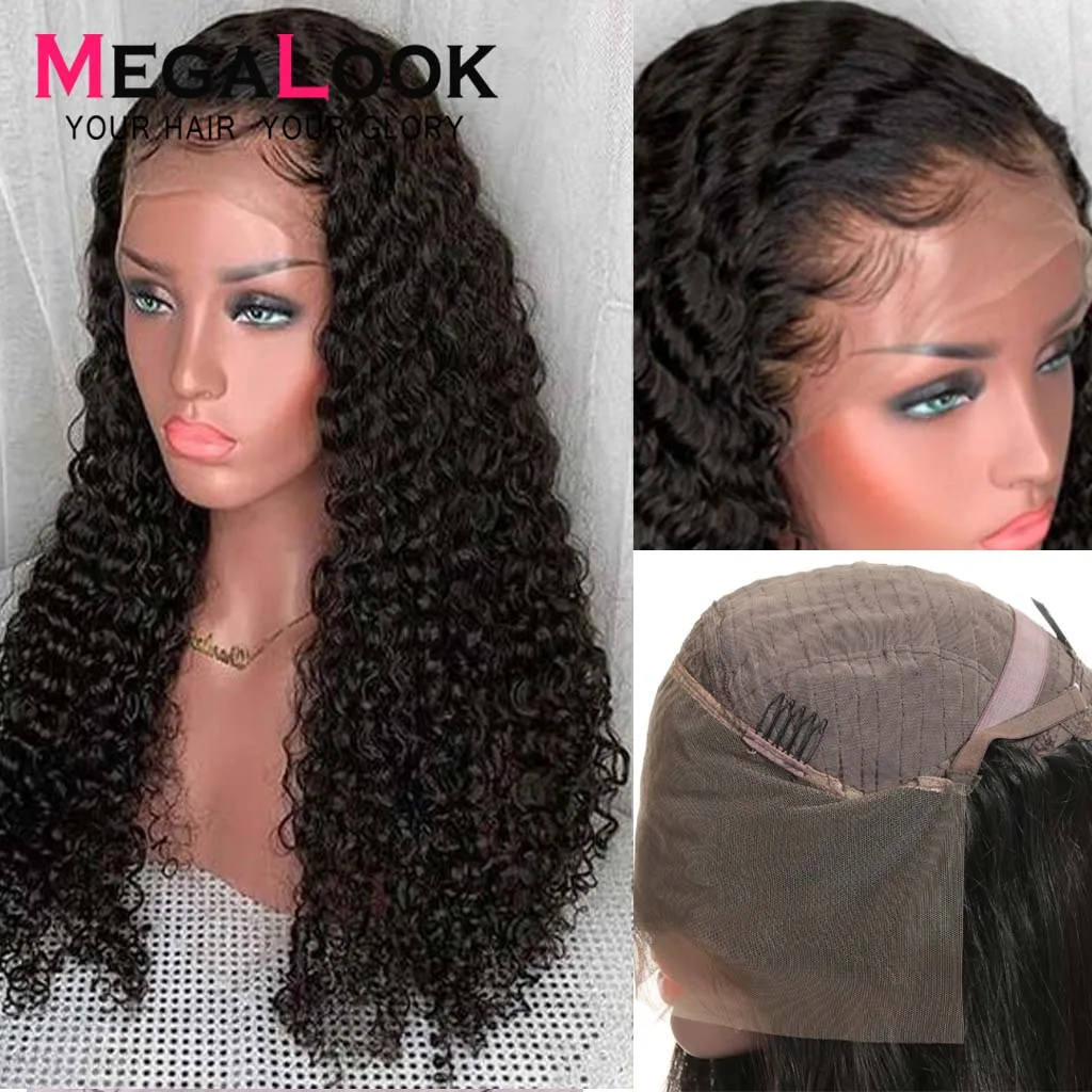  Deep Wave Wig Pre Plucked Natural Hairline Human Hair Wigs Short Brazilian 13x4 180% Remy Megalook 