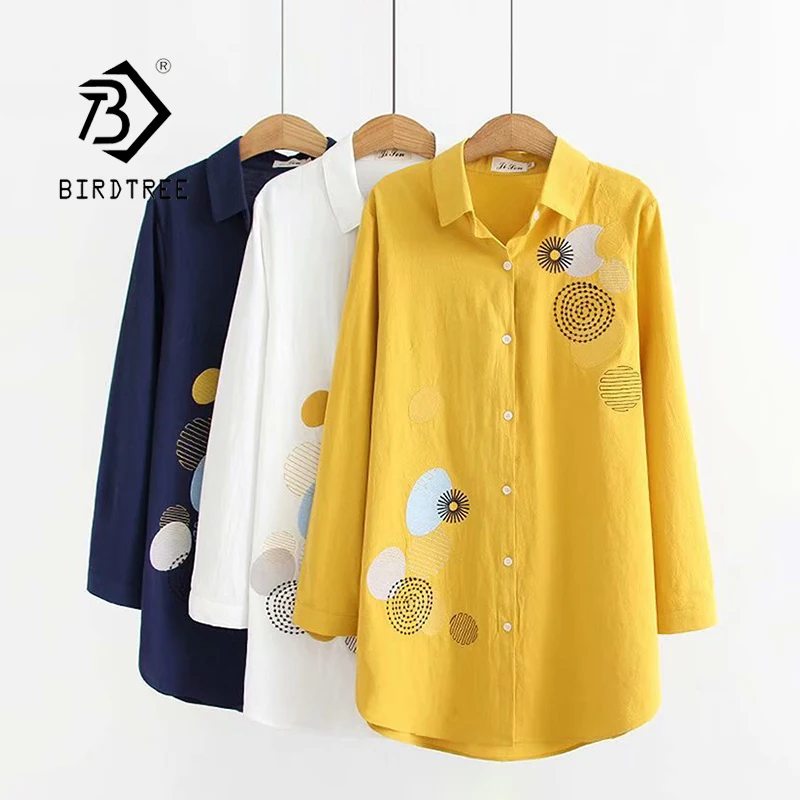 

2022 New Arrival Women Dot Embroidery Cotton White Shirt Long Sleeve Casual Blouse Oversize Loose Tops Feminina Blusa T06218F