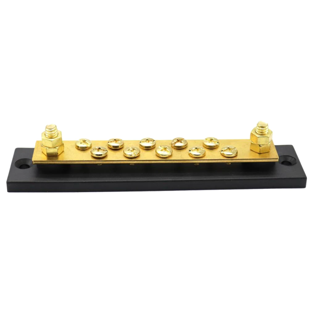 10 Screws Brass Bus Bar Power Distribution Block 150A DC 48V for Cars（2 stud)