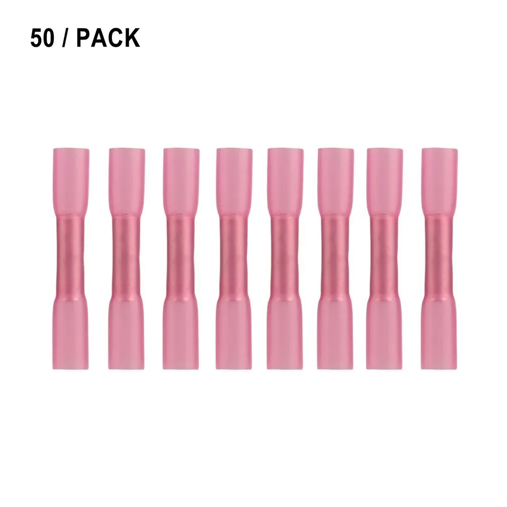 50Pcs Heat Shrink Butt Wire Connectors AWG 16 14 0.5 1.5mm2 Blue