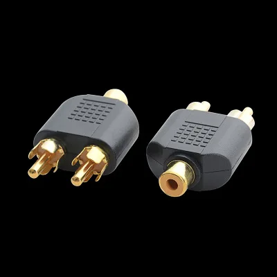 New 1RCA Female to 2RCA Male Adapter AV Audio Video Plug RCA Female to Male RCA Y Splitter Cable Black for PC HDTV MP3/4/5