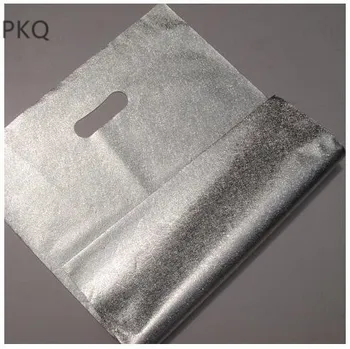 

Silver Plastic Gift Bag silver Aluminum film Packaging Bag Large Clothes Shopping Bag garments silver plastic shopping bags