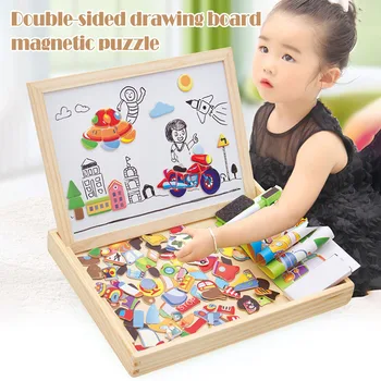 

Educational Magnetic Box with Whiteboard and Chalkboard Jigsaw Board Wooden Puzzle Toy BM88