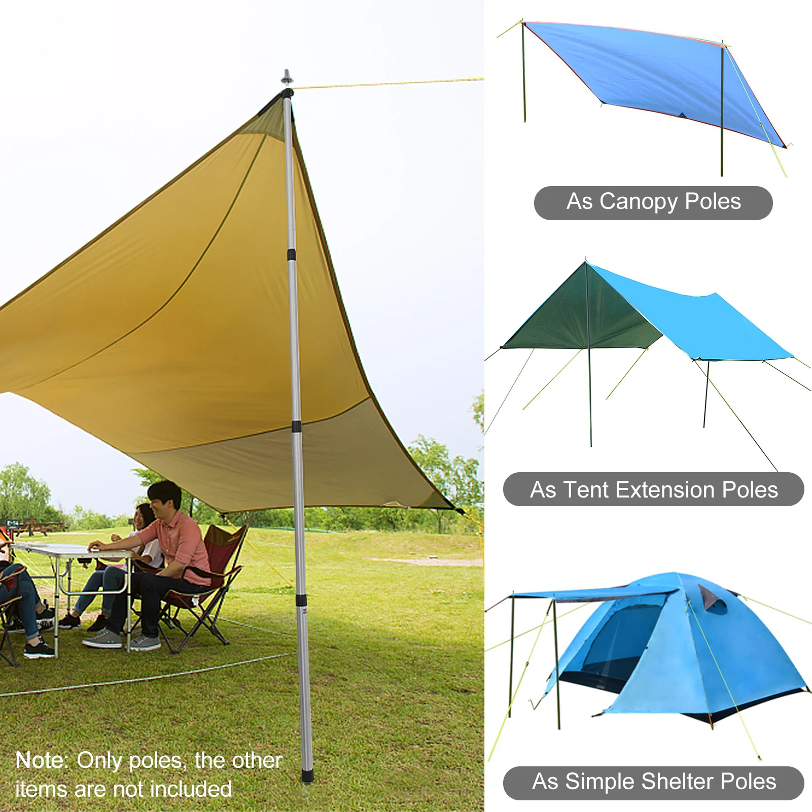Thicken Aluminum Alloy Tent Pole Adjustable Tent Support Rods Beach Shelter Tarp Awning Pole Replacement Poles Accessories camping tent accessories tent poles