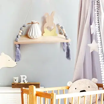 

Nordic Nursery Kids Decor Tassels Storage Shelf Rack Wall Hanging Wood Toys Model Baby Kid Room Furnish Artic Home Decor