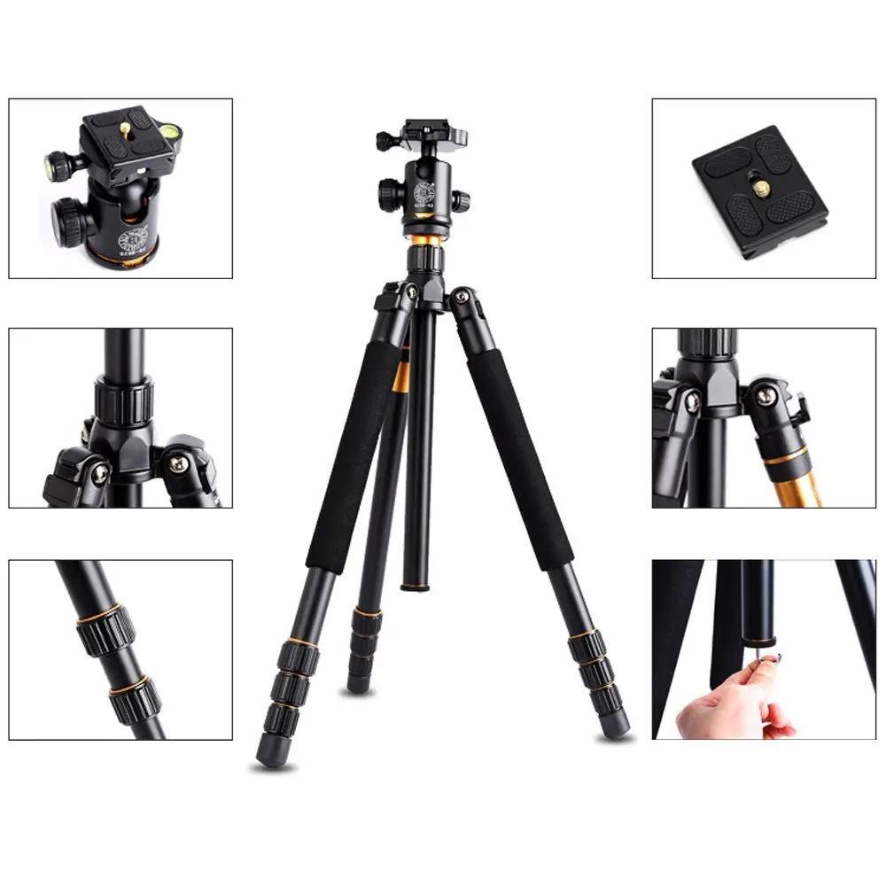  QZSD Q999 Professional Photographic Portable Aluminium Alloy Travel Tripod & Monopod Stand with Bal