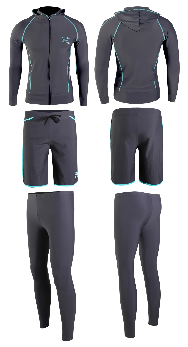 Парные Rashguard серые женские 5 штук Купальники спортивный костюм куртка на молнии с длинными рукавами шорты Мужская пляжная одежда спортивный костюм