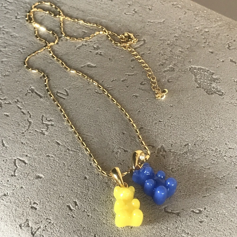 2021 Candy Color Gummy Bear Resin Pendant Necklace for Women Simple Golden Metal Chain Necklace Female Fashion Jewelry Gifts