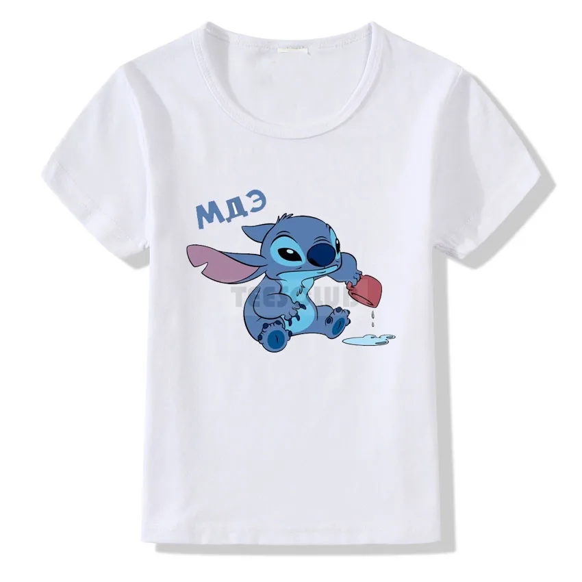 Lovely Lilo and Stitch Print T shirt Kids Cartoon Summer Tops Birthday T-shirt For Children Fashion Short Sleeve White Tshirt