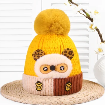 

Doll Sticker Baby Hats Knit Woolen Cartoon Turban Beanie Warm Caps Soft Hat For Childern Girls Boys Elastic Bonnet Autumn Winter