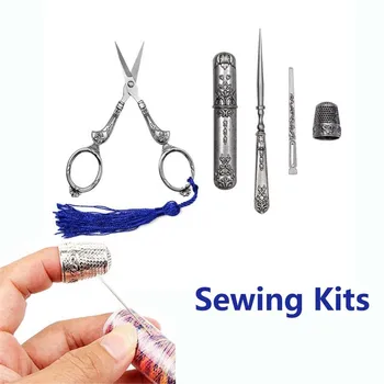 

5Pcs/Set Stainless Steel European Vintage Silver Embroidery Sewing Scissors Thimble Needle Case Tailor Scissor Set
