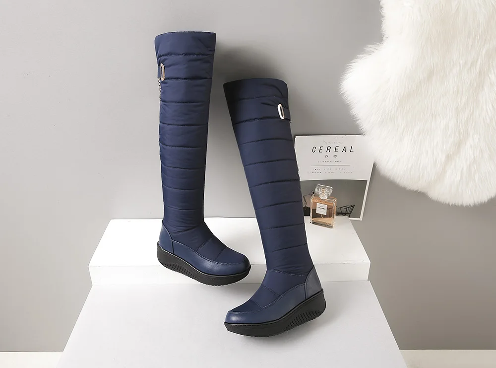 Blue Snow Boots Ladies New Hot Women Boots Winter Ladies Flat Bottom Boots Shoes Over The Knee Thigh High Black Long Boots 35-44 - Цвет: Blue