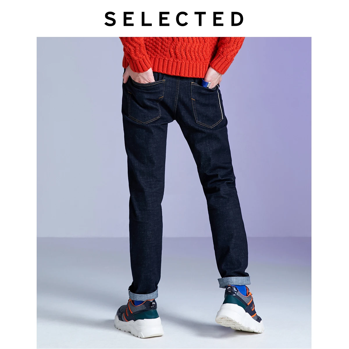 SELECTED Men's Winter Spliced Roll-up Tapered Jeans L|419432525