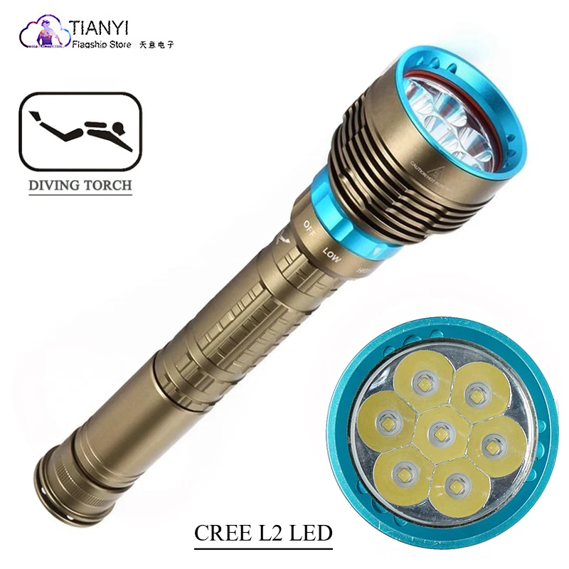

Glare waterproof submersible lamp fill light DX7 diving lighting flashlight T6/L2 lamp magnetic control rotary switch waterproof
