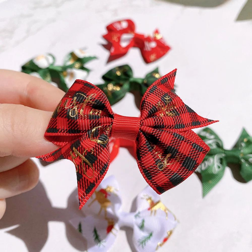2.6 Inch Christmas Hair Bow With Clip Printed Hair Clip For Kids Girls Boutique Party Bows Grips Barrettes Hair Accessories