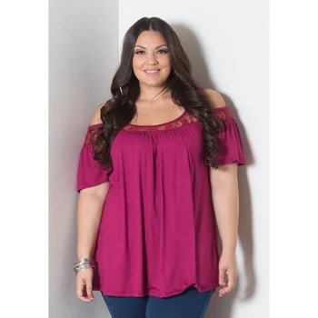 

2019 Lace Splicing Short Sleeve Off Shoulder Loose Classics Chot Top Women Summer Casual hollow out T-shirt