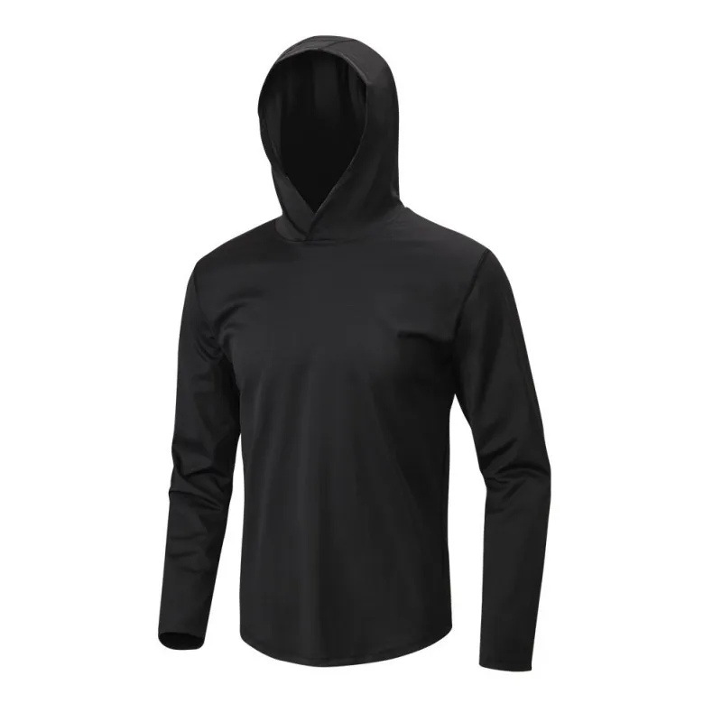 Men Sports Jacket Summer Sports Pullover Print Hooded Solid Color Long Sleeve Casual Loose Fitness Tops