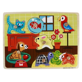 

Wooden Matching Puzzle Early Educational Toys Gift for Toddlers Family Zoo Animals Jigsaw Puzzles Toys for Children Gift New