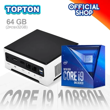 Topton New Mini Computer Intel Core i9 10880H i7 10750H 2*DDR4 2*M.2 Barebone PC NUC Windows 10 TV BOX 2*Lan Dual Band AC WIFI 1