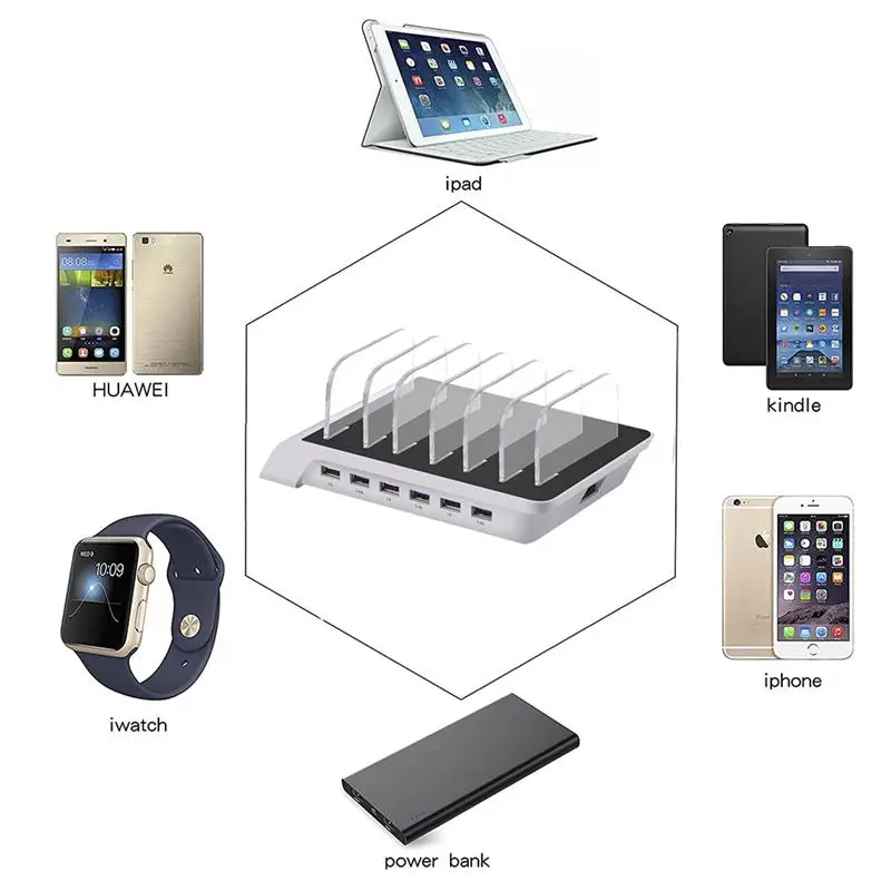 Foxnovo Многофункциональный 6 usb зарядных портов USB зарядное устройство станция-концентратор док-станция телефон Подставка для телефонов планшетов