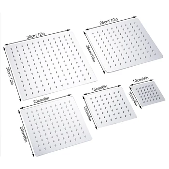 

12/10/8/6/4 inch Rainfall Shower Head Stainless Steel Ultra-thin Shower Heads Chrome Finish Round & Square Rain Shower Head
