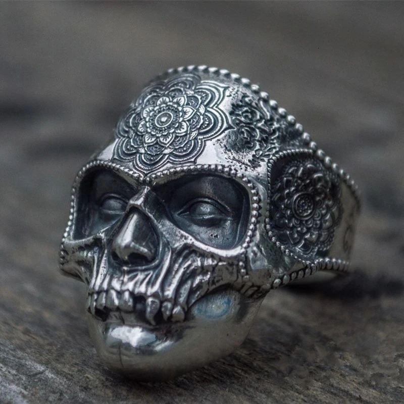 Precious Mandala Iron Mask Sugar Skull Ring For Men-Image 7