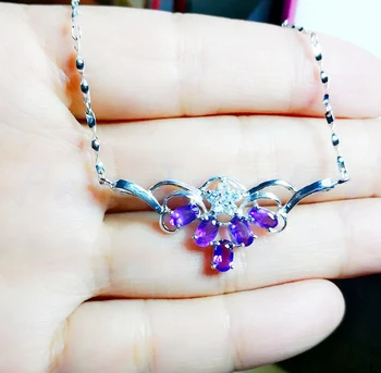 

Natural amethyst necklace with pendant Free shipping 925 sterling silver Fine jewelry 0.35ct*5pcs gemston C81203