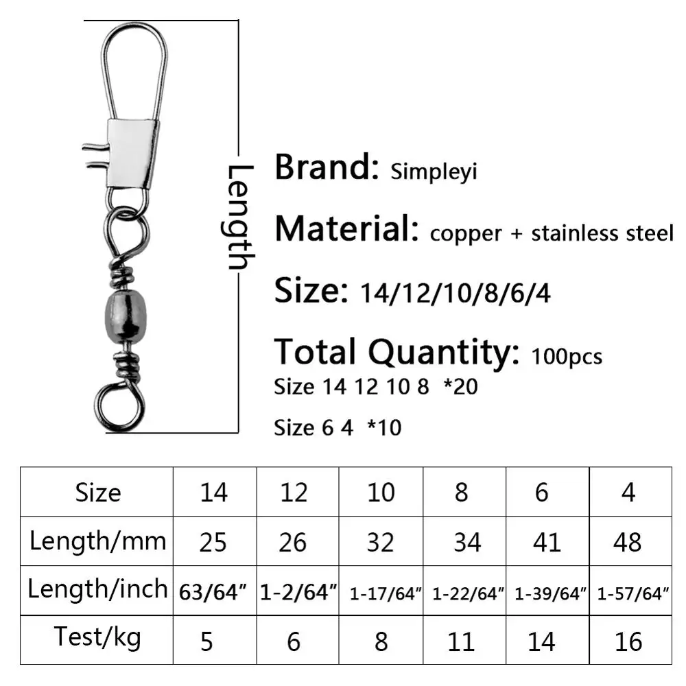 100pcs 6 Size Swivel Fishing Connector Snap Pin Rolling Fishing Lure Tackle Alloy Gear Fish Tool Accessories fishing tools,fishing accessories,fishing tool,fishing tackle,fishing line connectors,fishing swivels,fishing reels tools