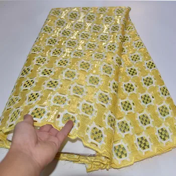 

African Guipure Lace Fabric High Quaity Beautiful Sequins Fashion Embroidery Tulle Lace Fabric For Nigerian Net Lace Party Dress