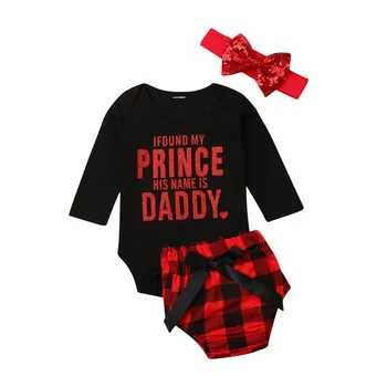 

0-24M Newborn Baby Girl Clothing Set Tops Romper Plaid Shorts Outfits Set Clothes Headband