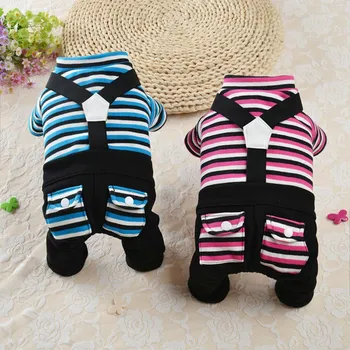 

Pet Thickening Overalls Warm Jacket 4-legged Coat Clothes For Dogs Autumn And Winter Striped Jumpsuit pet clothes 2020