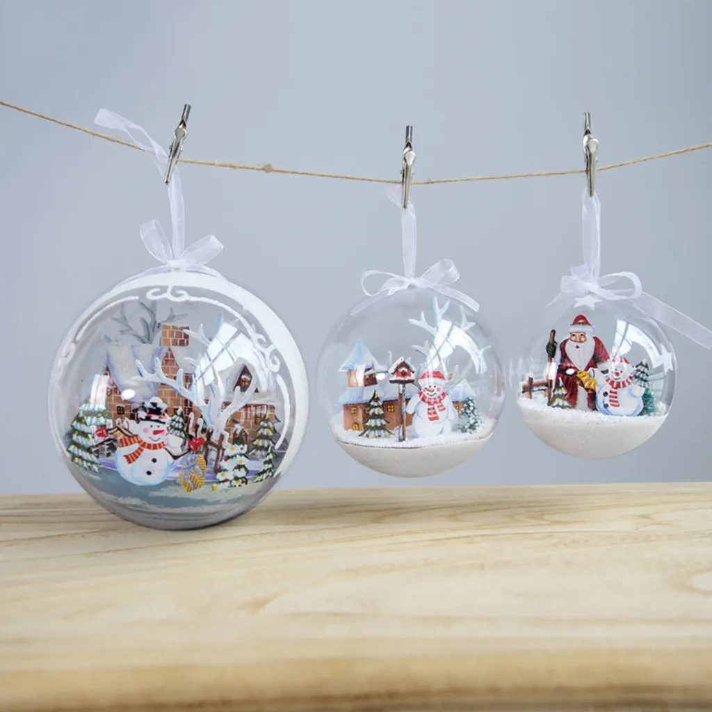 9.5 CM Christmas Transparent Decorative Ball Ornaments For Christmas Tree Decor Xmas Holiday Ball Bow Pendant Hangs Decor