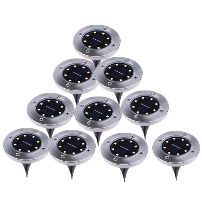 

ELEG-10Pcs Solar Powered Ground Light 8 Led Outdoor Garden Landscape Pathway Solar Buried Floor Light Underground Lamps
