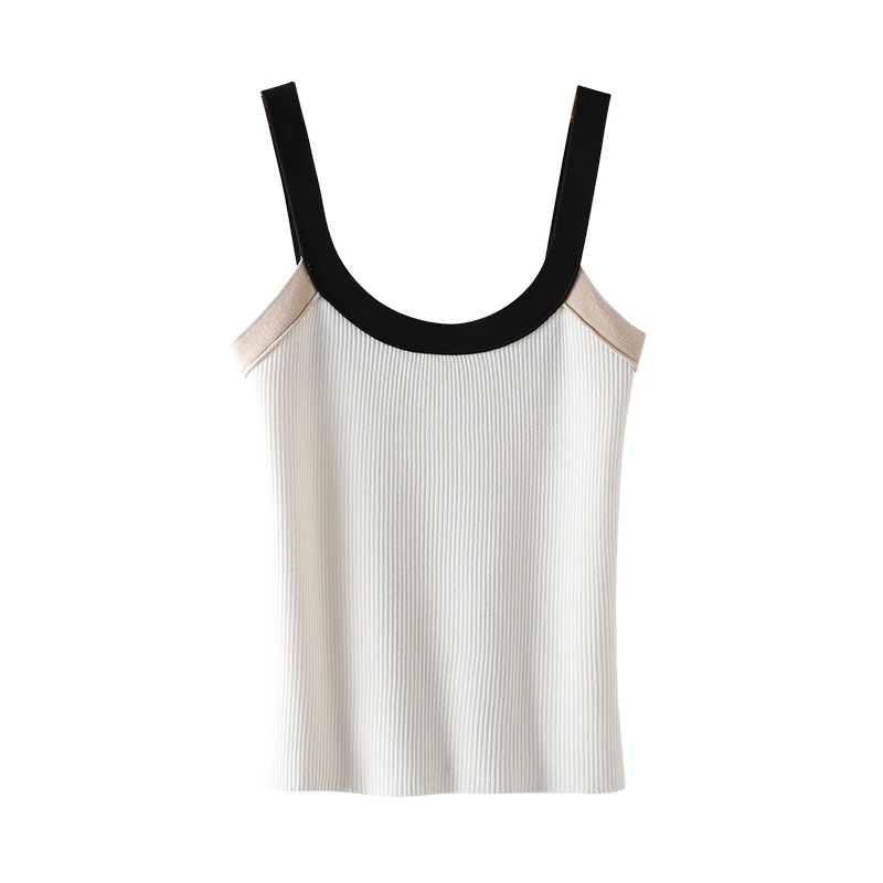 U тип воротник Camis Tank летняя новая трикотажная кофточка женские короткие без рукавов шелковистые тонкие цвета соответствующие внутренней основе рубашки