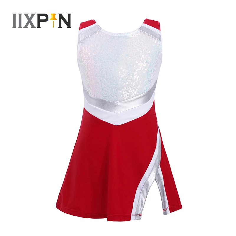 

Kids Girls Ballet Dancewear Workout Gymnastics Outfit Sleeveless Shiny Sequins Dress With Shorts Set Modern Jazz Dance Costume