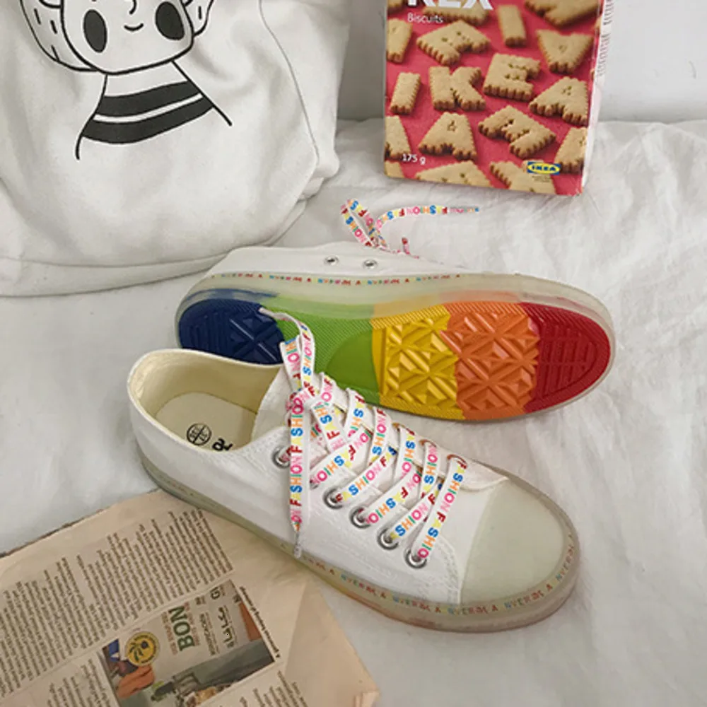 Transparent Rainbow Bottom Canvas Shoes Women New Student Korean Crystal Jelly Sole Girls Casual Sneakers Female Trainers 2
