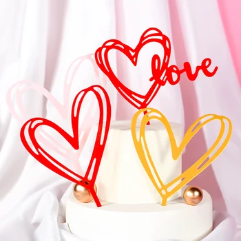 

Cakelove Wedding Acrylic Cake Topper Gold Red Love Heart Cupcake Topper For Anniversary Happy Valentine's Day Cake Decorations