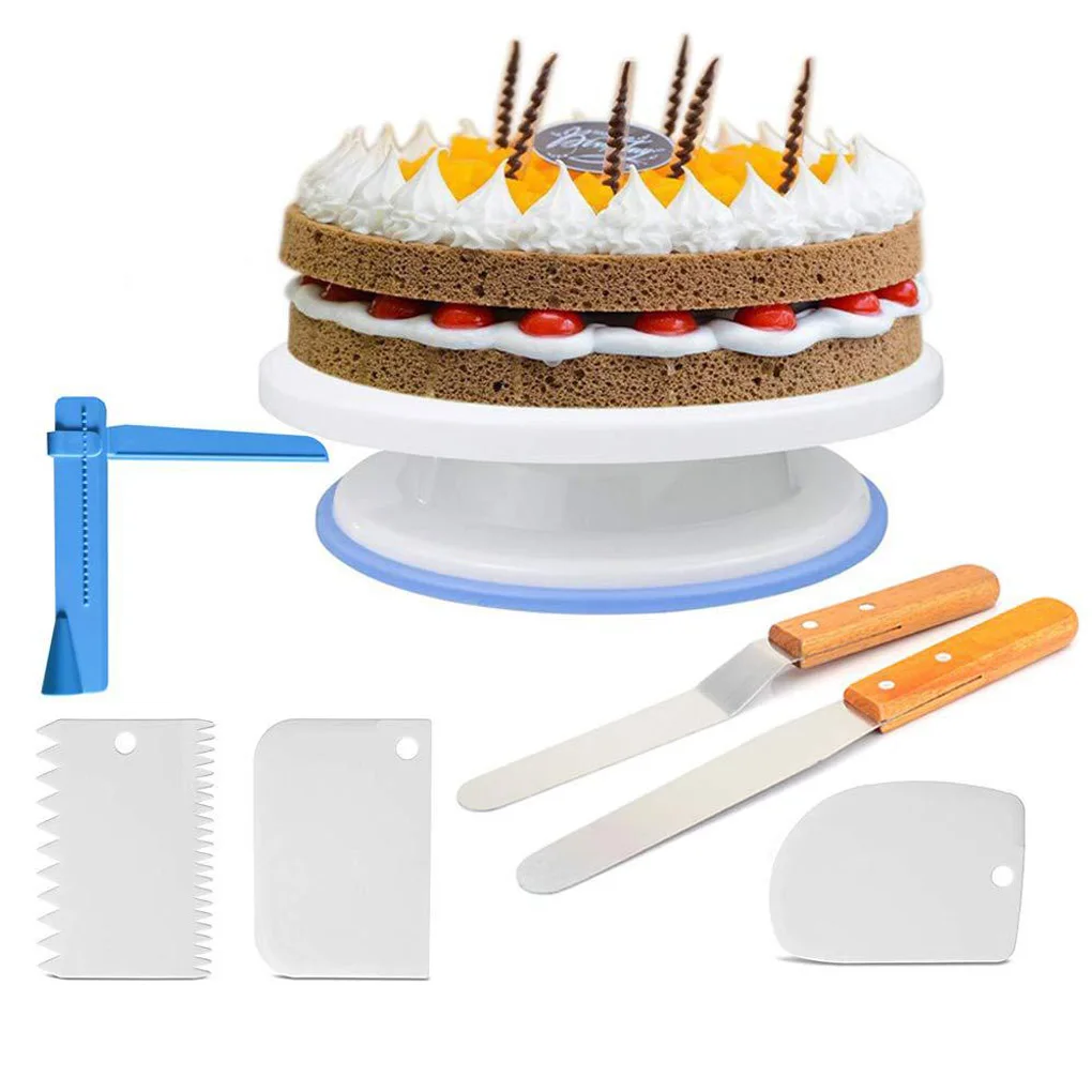 11 Inch Plastic Cake Turntable Rotating Cake Plastic Dough Knife Decorating Cream Cakes Stand Cake Rotary Table Hot Sal