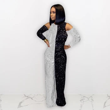 

Autumn Women Jumpsuits Full Sleeve Sequined Patchwork Sexy Rompers Night Club Party Backless Casual Loose Jumpsuit