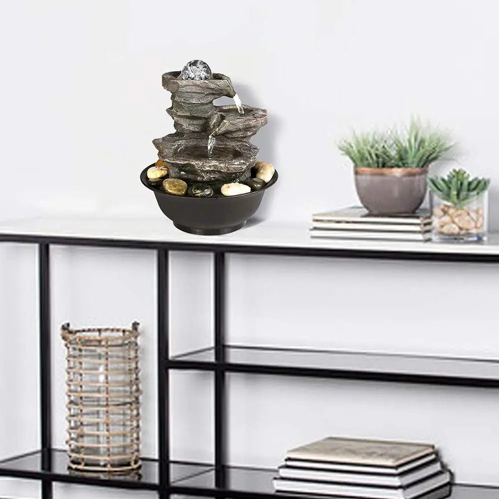 4 уровня каскадных смолы рок падает Настольный водяной фонтан с светодиодный