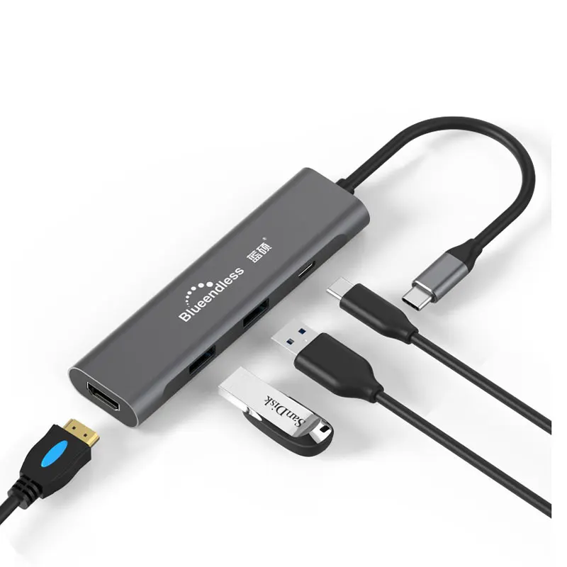 HUB040HDMI USB C концентратор type C для мульти USB 3,0 концентратор RJ45 PD HDMI док-адаптер для MacBook Pro huawei mate 30 USB-C 3,1 разветвитель type C концентратор - Цвет: HUB040HDMI