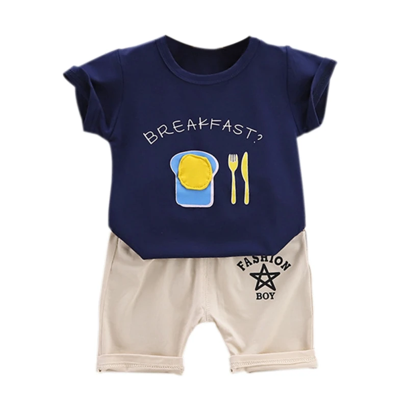 Hilittlekids 2 шт./компл. фирменная одежда для мальчиков Детская летняя одежда для мальчиков, с помпоном в виде яйца; Детские комплекты для мальчиков для маленького мальчика, комплект одежды: футболка+ штаны из хлопка - Цвет: Синий