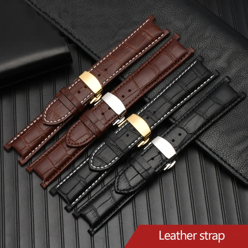 Luxurious Genuine Leather Watchband with Butterfly Buckle Bracelet
