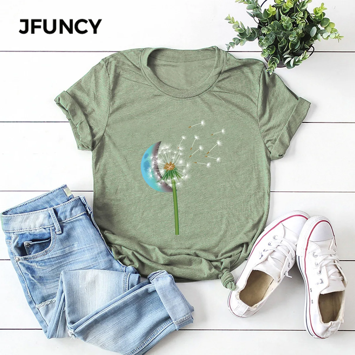 JFUNCY 2021 Summer Plus Size Tees Women Cotton T Shirt Oversize Short Sleeve Loose Female Tops Funny Printing Lady T-shirt | Женская