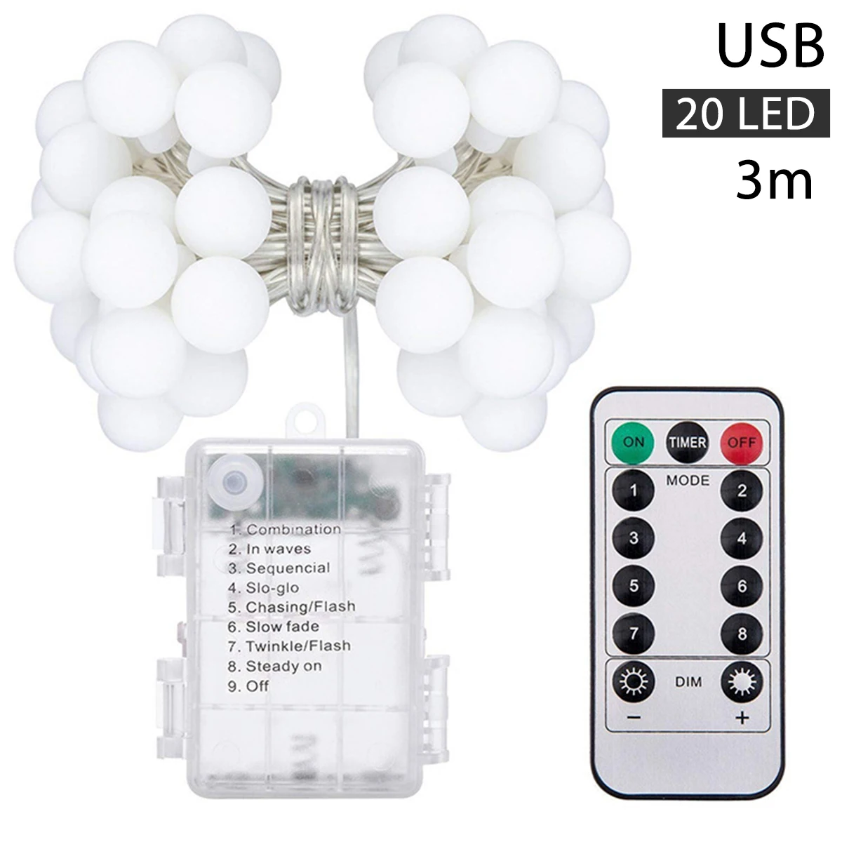 3m 20LED USB 1,5 м, 3M, 6 м, Сказочная гирлянда, светодиодный, шар, гирлянда, водонепроницаемая, для рождественской елки, свадьбы, дома, внутреннего украшения, USB/на батарейках - Цвет: 3m 20LED USB