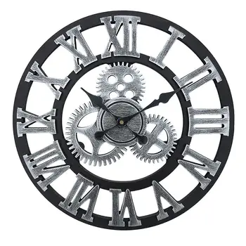 

Metal Silent Wall Clock Decorative European Retro Large Roman Numerals Battery Operated Indoor Home Living Dining Kitchen & Den