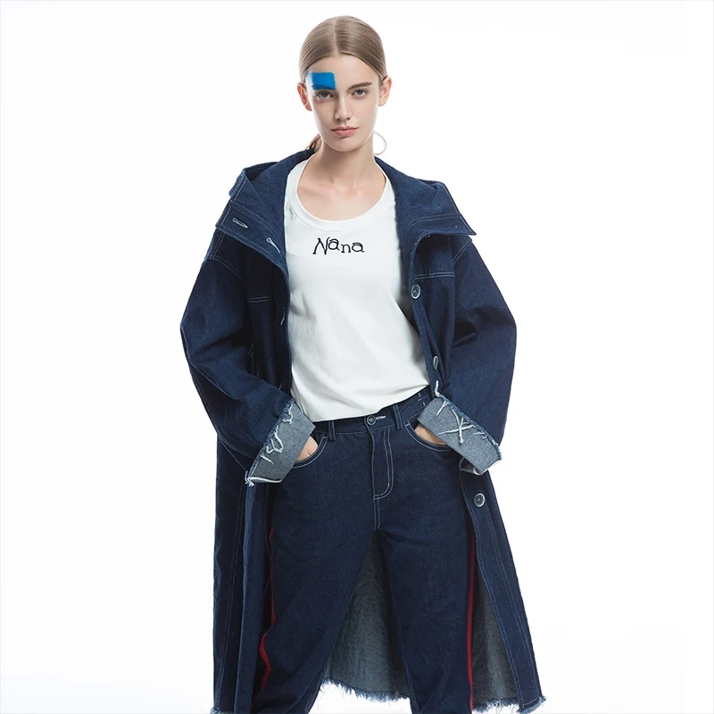 IRINAFC05 FW Коллекция Новое поступление однобортное длинное джинсовое Пальто Тренч для женщин